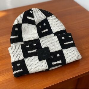 Acne Black and White Patterned Beanie